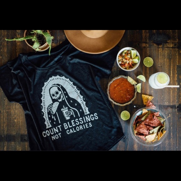 Tops - Count Blessings Not Calories Womens Black T-shirt